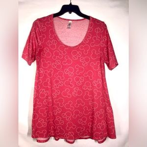 LuLaRoe Disney Gigi Medium Shirt Top Mickey Mouse Minnie polkadot pink white